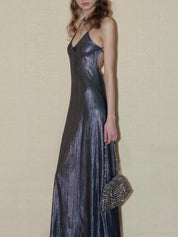 PROD 2024 Pre-spring Silver Metallic V-Neck Backless Dress