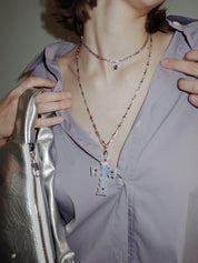 PROD 2024 Pre-spring Single chain / Blue / In-stock Transparent Cross Punk Necklace