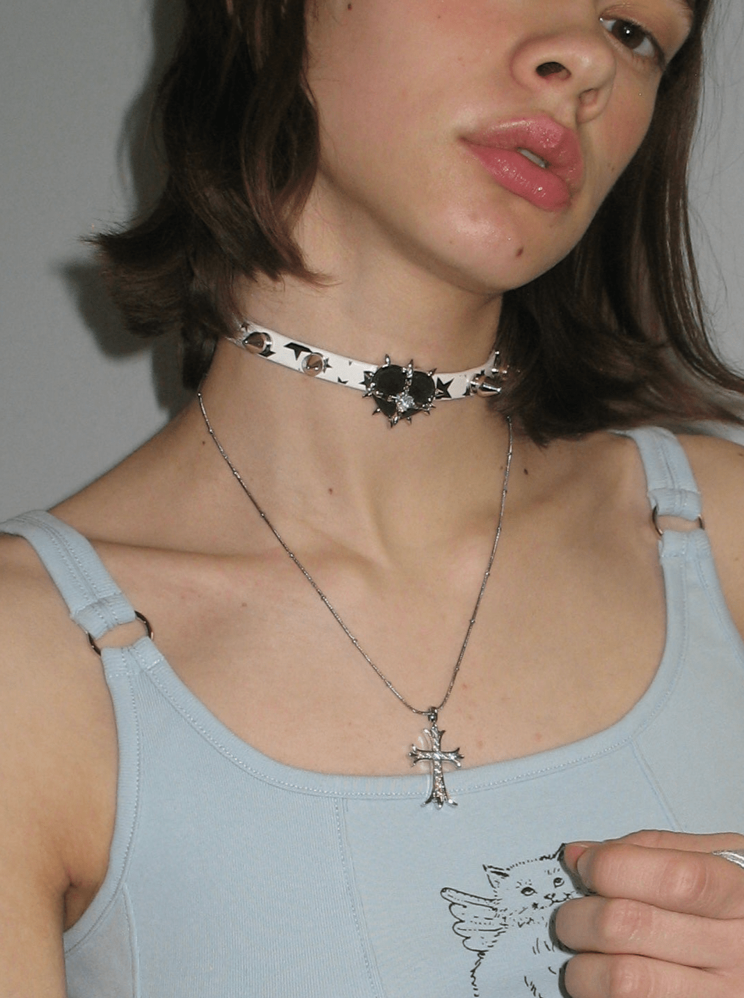  In-stock Star Short Velvet Heart  Rivet Choker