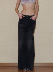 PROD 2024 Pre-spring XS / Black (Belt not include) / In-stock Raw Cut Hem Straight-Cut Jeans