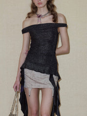 PROD 2024 Pre-spring XS / Black / In-stock Off-the-Shoulder Sleeveless Irregular Top