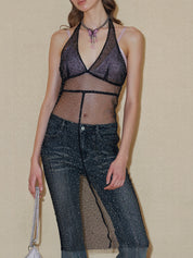 PROD 2024 Pre-spring XS / Black / OUT OF STOCK Diamond Sheer Chiffon Dress