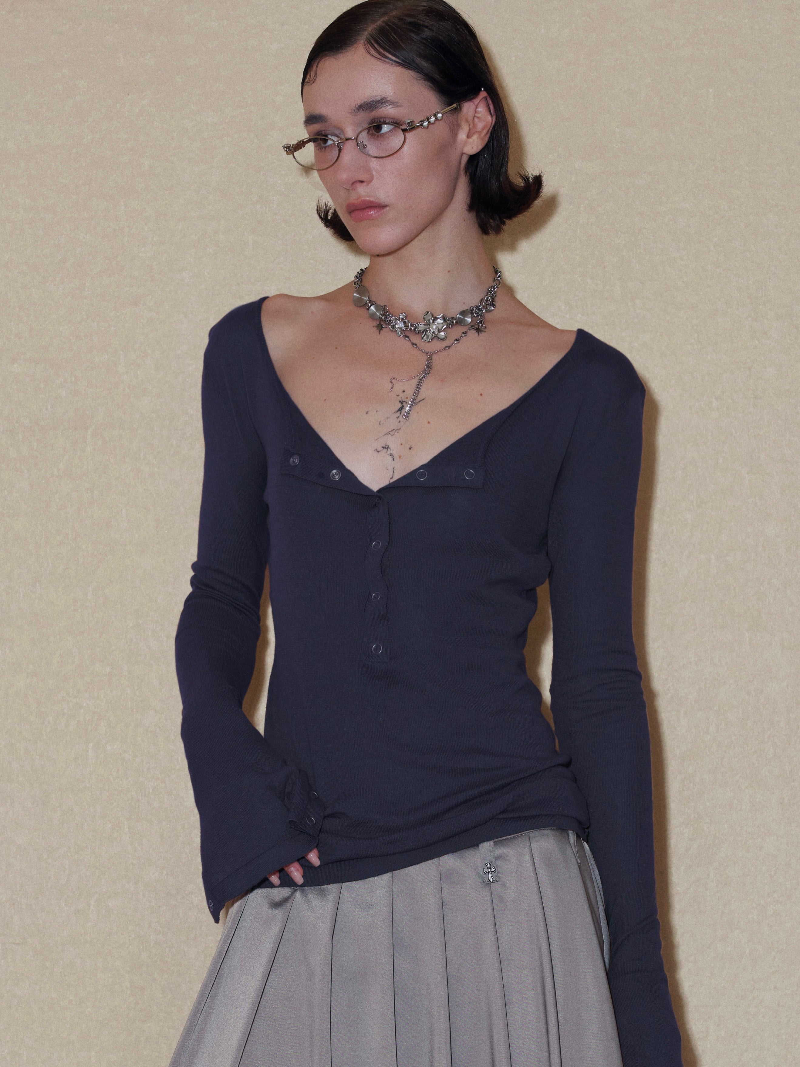 PROD 2024 Pre-spring XS / Blue-gray / In-stock Blue-gray Slim Cardigan