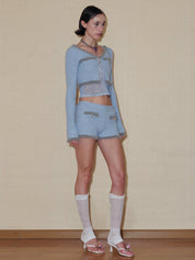 PROD 2024 Pre-spring XS / Blue / In-stock The Ribbed Cropped Fur Trim Set