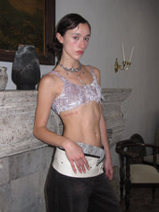 PROD 2024 Pre-spring XS / Light purple / In-stock Irregular Fringed purple Floral Crop Top