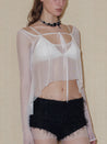 PROD 2024 Pre-spring XS / Only Long Sleeve / In-stock Two Pieces Set Sheer Tulle Lace-up Tops
