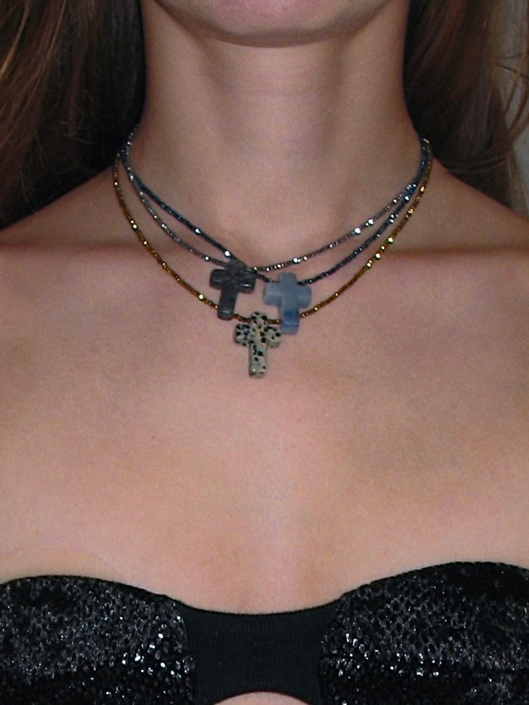  In-stock Multicolor Stone Cross Necklace