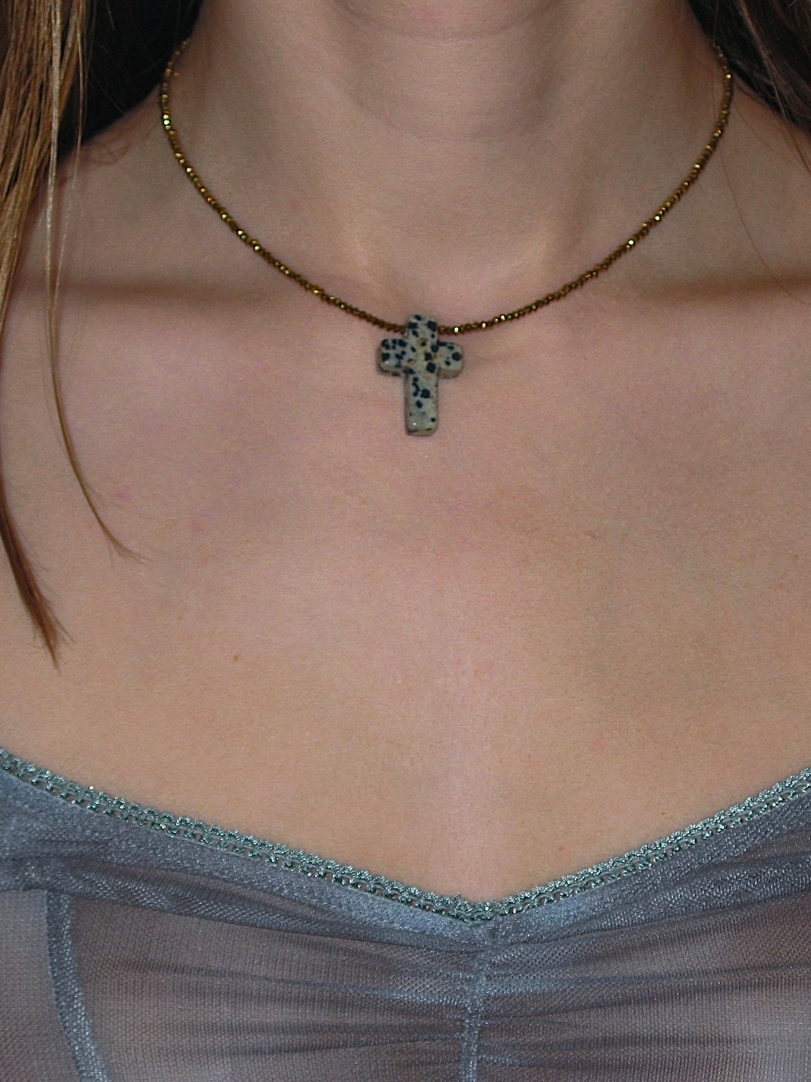 PROD 2025-1 Beige / One-size / In-stock Multicolor Stone Cross Necklace