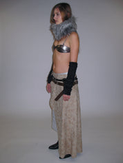 PROD 2025-1 Beige / One-size (XS-M) / In-stock Faux Leather Overlay Midi Skirt