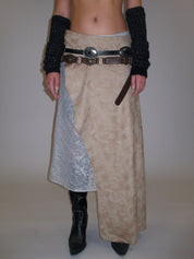 PROD 2025-1 Beige / One-size (XS-M) / In-stock Faux Leather Overlay Midi Skirt