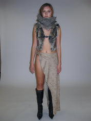 PROD 2025-1 Beige / One-size (XS-M) / In-stock Faux Leather Overlay Midi Skirt