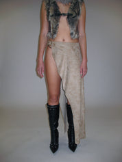 PROD 2025-1 Beige / One-size (XS-M) / In-stock Faux Leather Overlay Midi Skirt