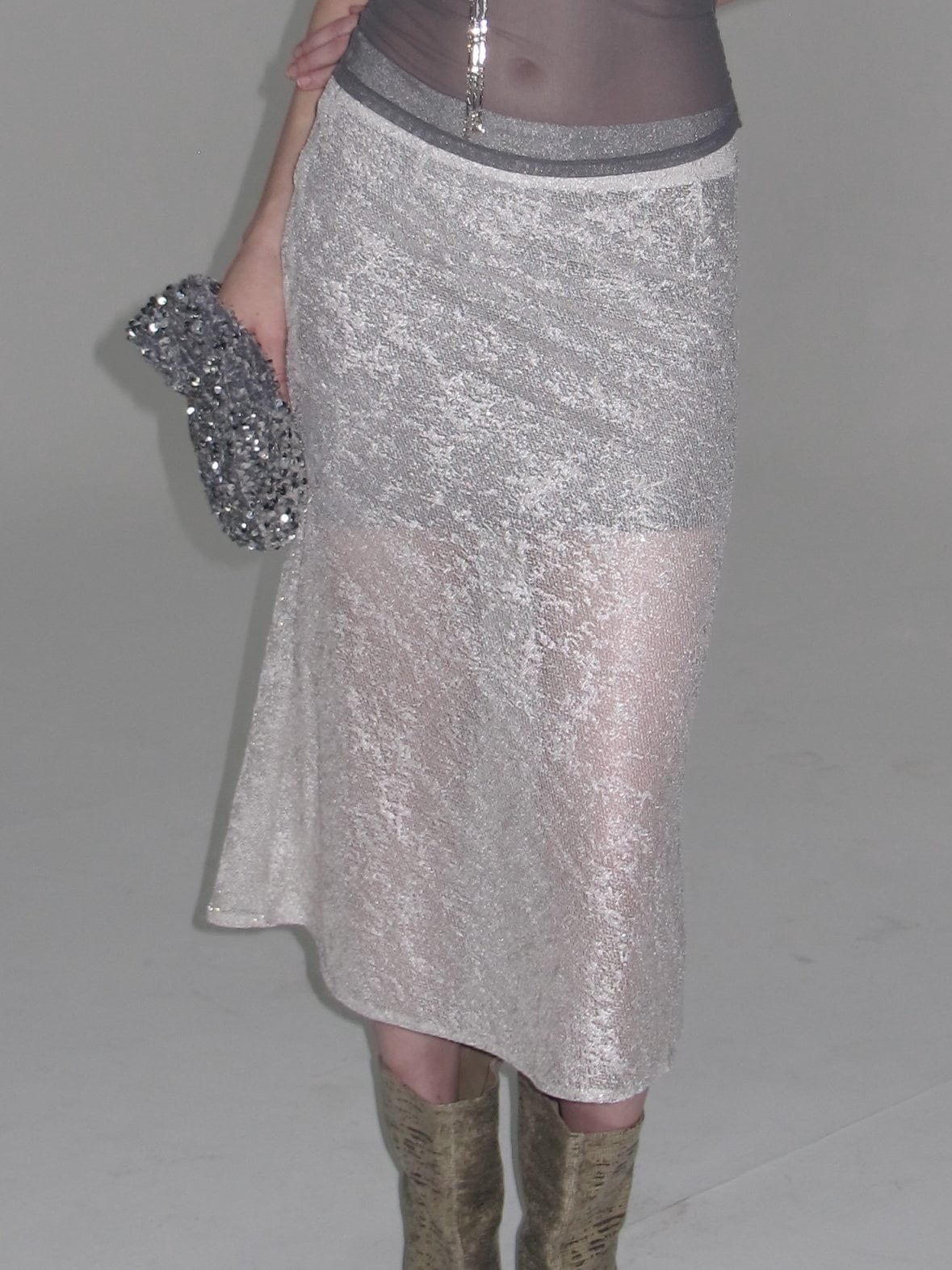 PROD 2025-1 Beige / XS / In-stock Sheer A-Line Midi Skirt