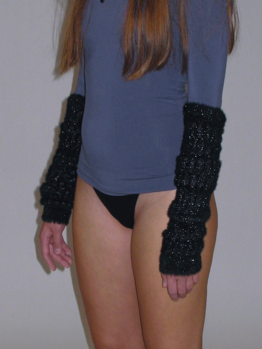  In-stock Fuzzy Knitted Shimmer Arm Warmer