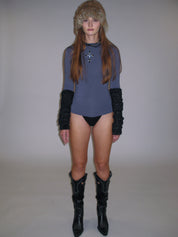 PROD 2025-1 Black / One-size / In-stock Fuzzy Knitted Shimmer Arm Warmer