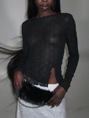PROD 2025-1 Black / XS / In-stock French Jewel Neck Mesh Long Sleeve/ Black