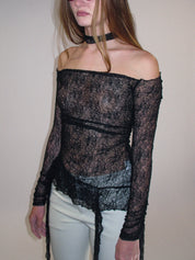 PROD 2025-1 Black / XS / In-stock Gossamer Off-Shoulder Sheer Top