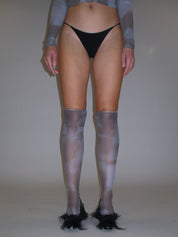 PROD 2025-1 Blue / One-size / In-stock Sheer Print Calf-High Socks/ Blue