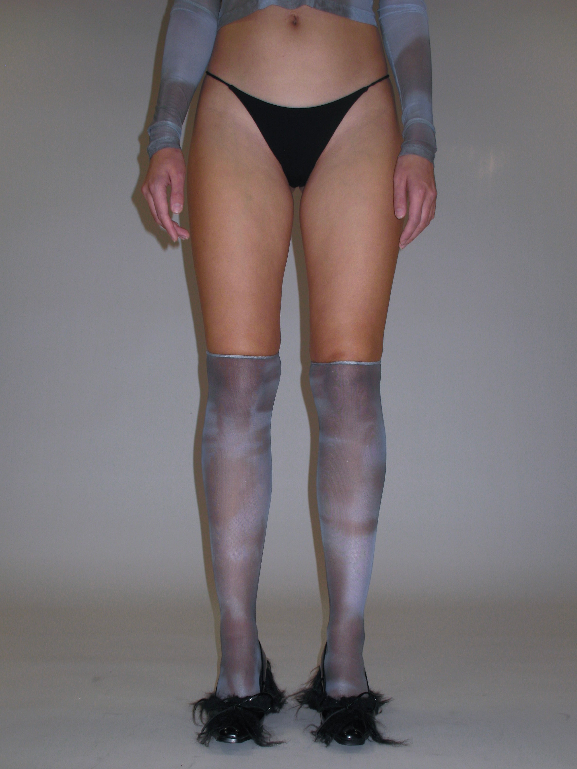 PROD 2025-1 Blue / One-size / In-stock Sheer Print Calf-High Socks/ Blue