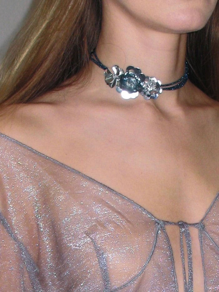 PROD 2025-1 Blue-silver / One-size / In-stock Floral Choker Necklace