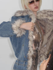 PROD 2025-1 Denim blue / XS / In-stock Edge Fusion Faux Fur Denim Jacket
