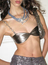 PROD 2025-1 Faux Leather Chain Bra Top/ Silver