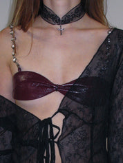 PROD 2025-1 Faux Leather Chain Bra Top/ Wine Red