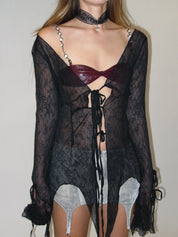 PROD 2025-1 Faux Leather Chain Bra Top/ Wine Red