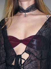 PROD 2025-1 Faux Leather Chain Bra Top/ Wine Red