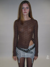 PROD 2025-1 French Jewel Neck Mesh Long Sleeve/ Coffee