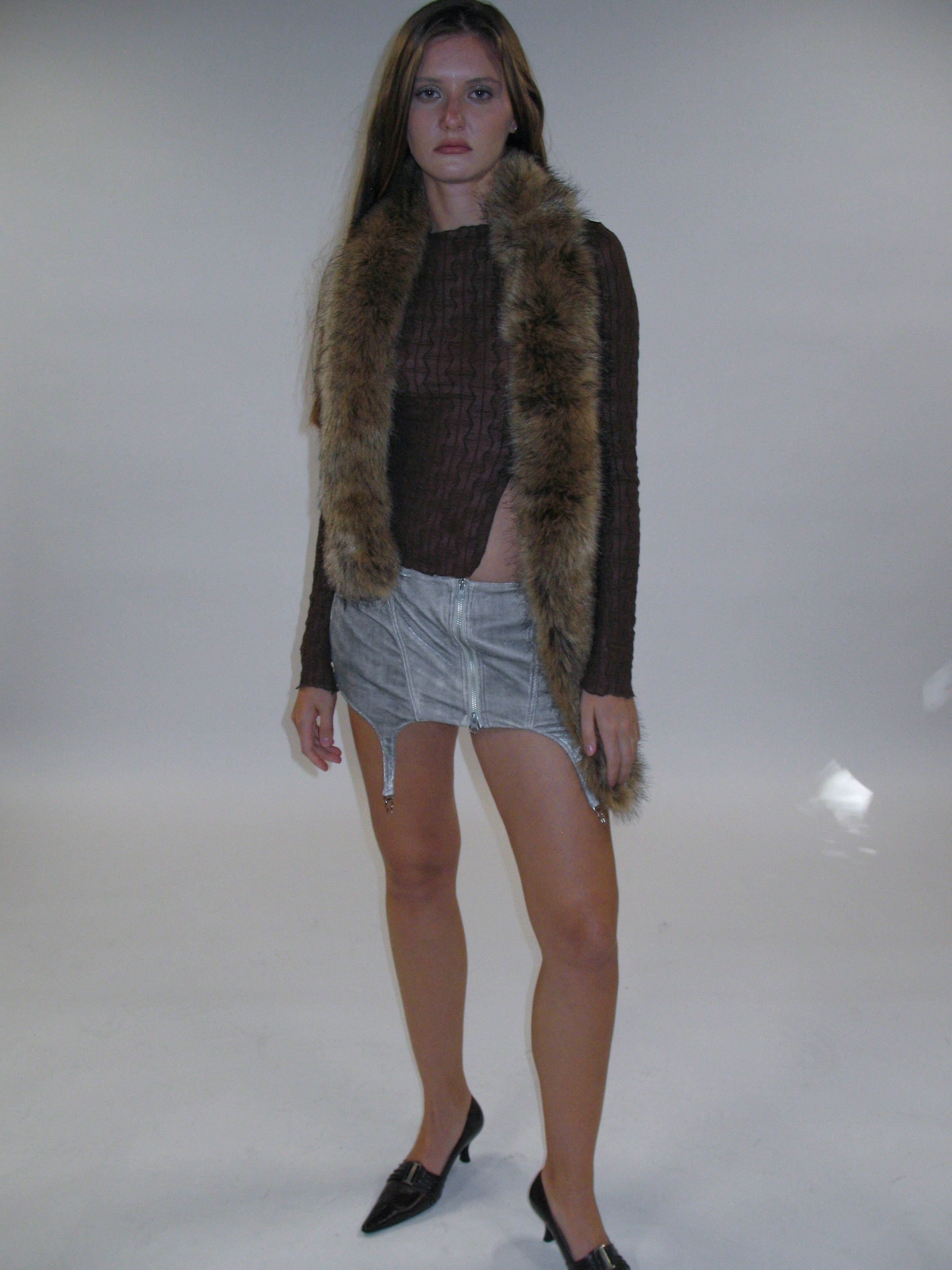 PROD 2025-1 French Jewel Neck Mesh Long Sleeve/ Coffee