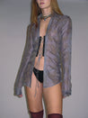 PROD 2025-1 Gray-blue / XS / In-stock Wrinkled Semi-Sheer Print Shirt