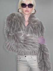 PROD 2025-1 Gray / XS / In-stock Gray Plush Faux Fur Coat