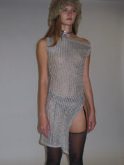 PROD 2025-1 Khaki / XS / In-stock Off-Shoulder Slit Knit Top