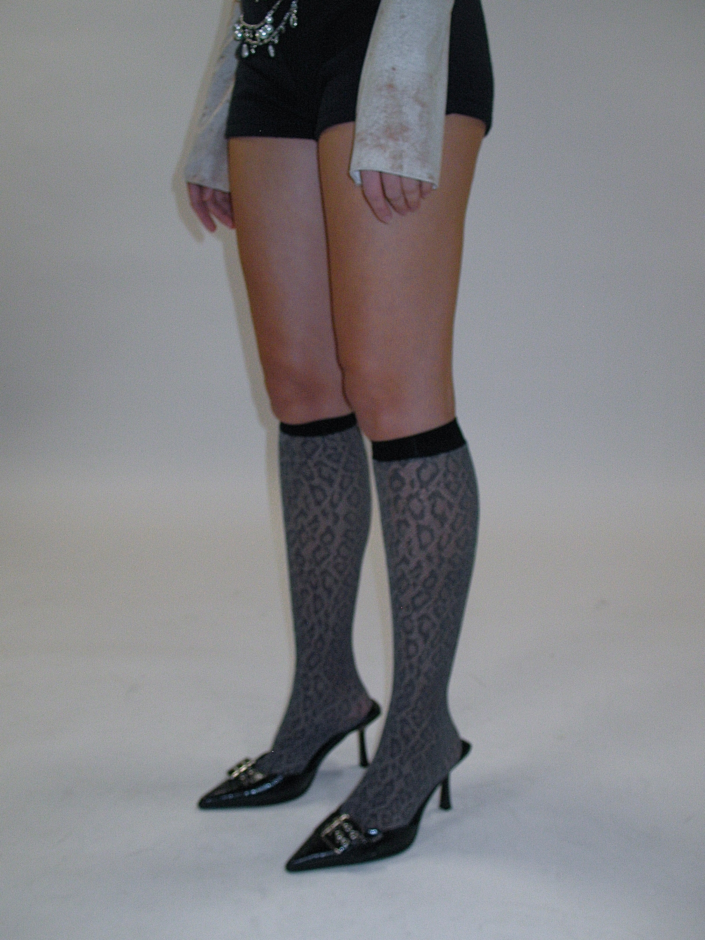  In-stock Leopard Pattern Sheer Knee-High Socks