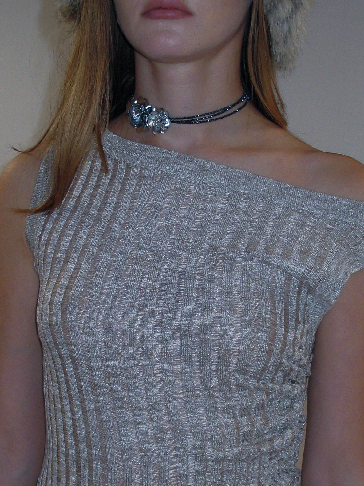 PROD 2025-1 Off-Shoulder Slit Knit Top