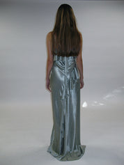 PROD 2025-1 Satin Frill Strap Split Gown/ Light Green