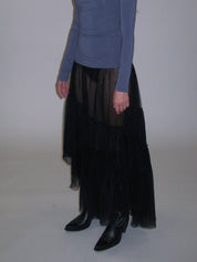 PROD 2025-1 Sheer Pleated Tulle Midi Skirt