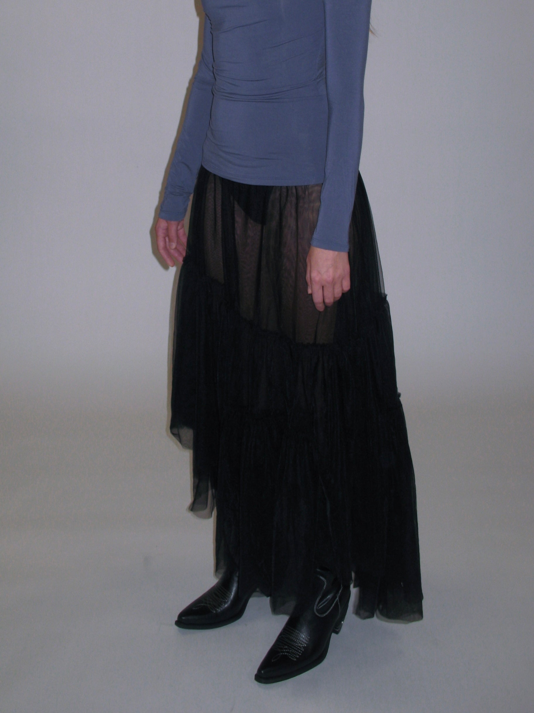 PROD 2025-1 Sheer Pleated Tulle Midi Skirt