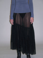 PROD 2025-1 Sheer Pleated Tulle Midi Skirt