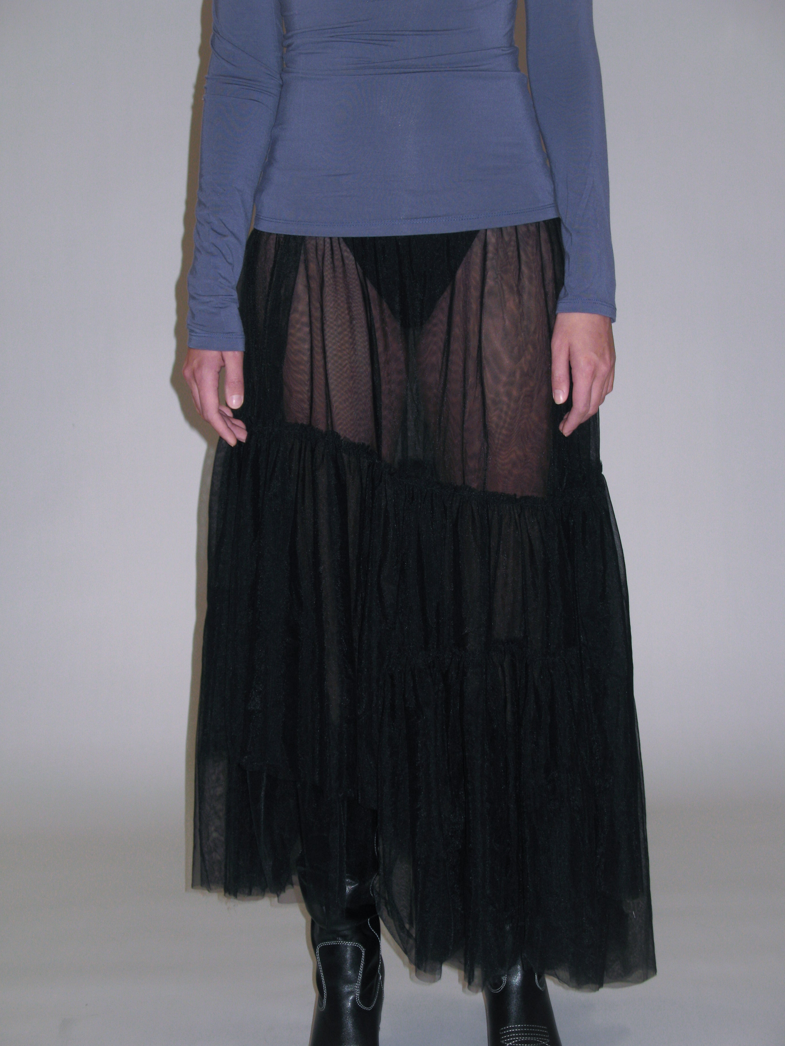 PROD 2025-1 Sheer Pleated Tulle Midi Skirt