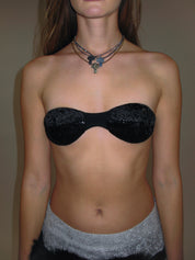 PROD 2025-1 Velvet Dot Bandeau Top/ Black (With Positioning Brooch)