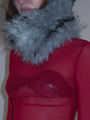 PROD 2025-1 Velvet Dot Bandeau Top/ Wine Red (With Positioning Brooch)