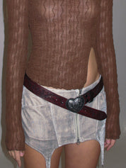 PROD 2025-1 Wine Red / One-size / In-stock Wine Red Love Heart Belt