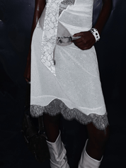 PROD 2025-2 Apricot / XS / In-stock Rose Crystal Lace Trim A-Line Midi Skirt