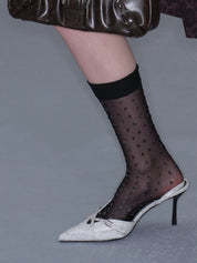 PROD 2025-2 Black / One size / In-stock French Shimmer Polka Dot Stockings Socks