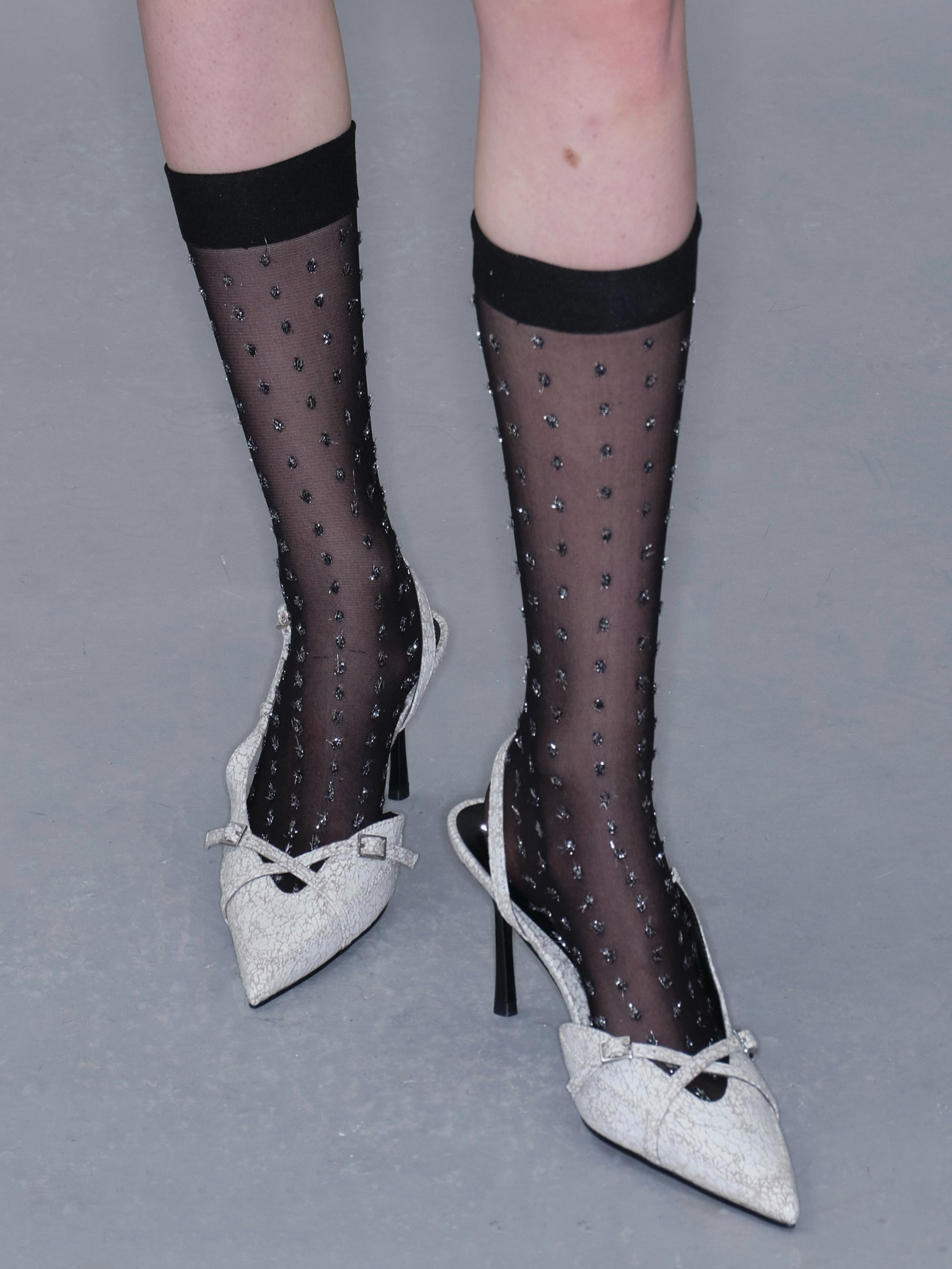 PROD 2025-2 Black / One size / In-stock French Shimmer Polka Dot Stockings Socks