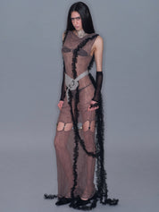 PROD 2025-2 Black / One size / In-stock Gravité Ruffled Extended Scarf/ Black