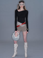 PROD 2025-2 Black / S / In-stock Drape Shoulder Long-sleeve/ Black