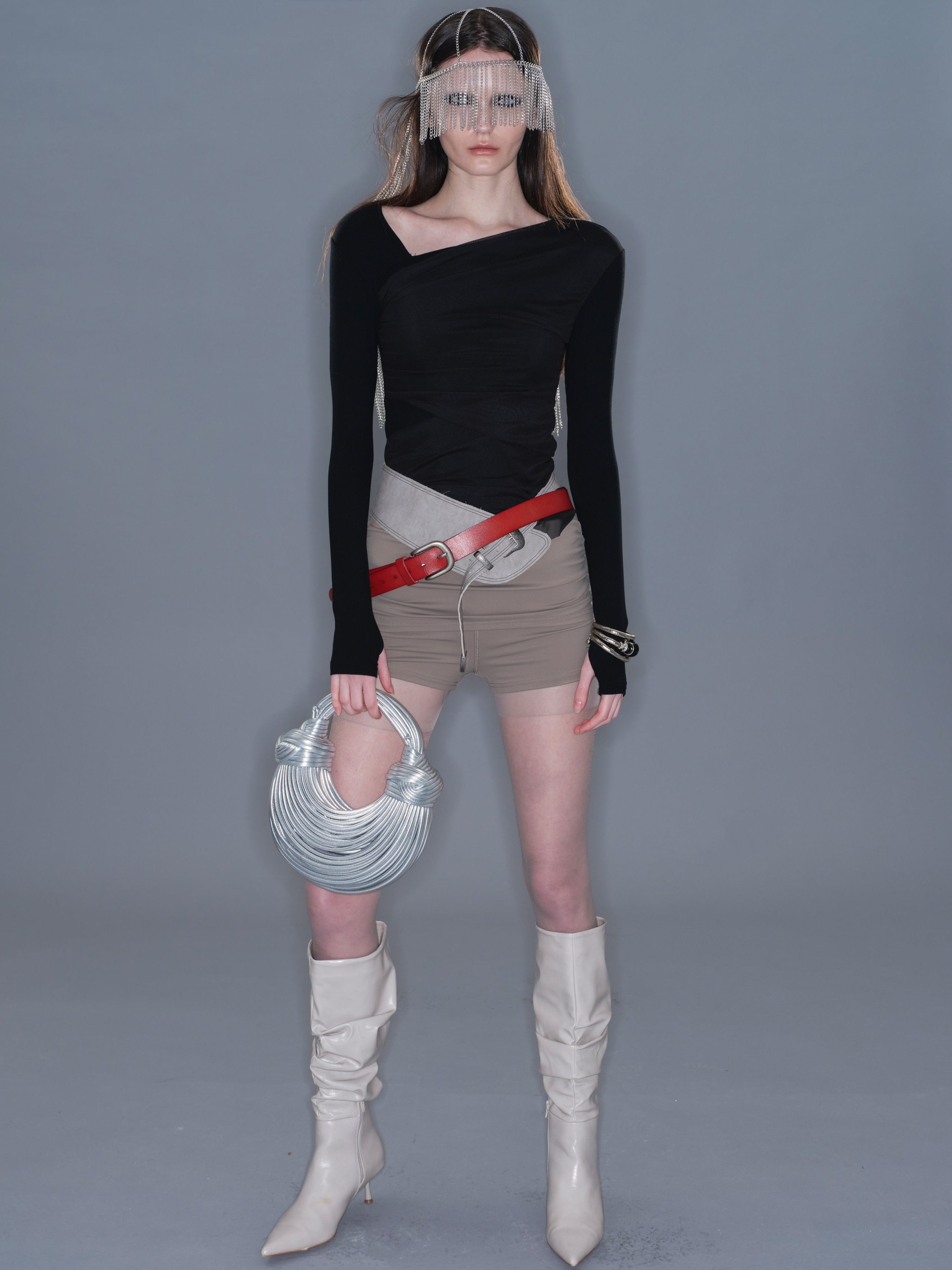 PROD 2025-2 Black / S / In-stock Drape Shoulder Long-sleeve/ Black